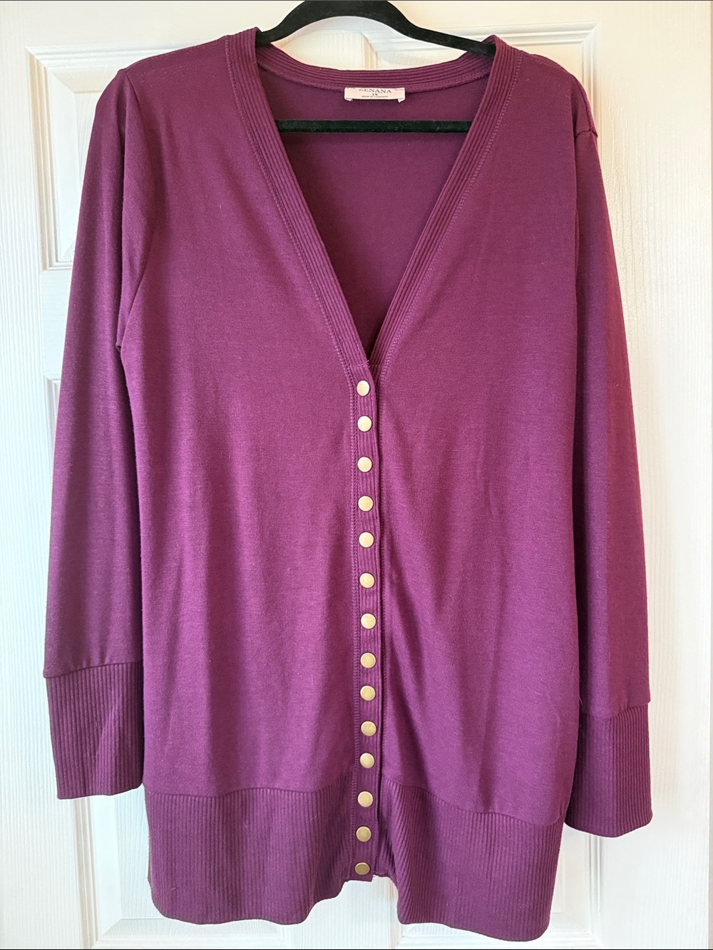 Zenana Outfitters Plum Button-Front Long Cardigan